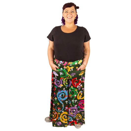 Toadstool Wide Leg Pants by RainbowsAndFairies.com.au (Mushroom - Psychedelic Swirl - Woodstock - Vintage Inspired - Flares - Pants With Pockets) - SKU: CL_WIDEL_TOADS_ORG - Pic-07