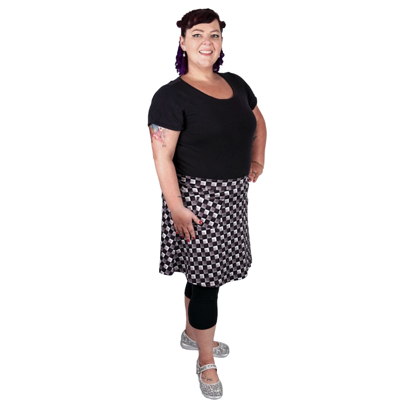 Too Square Short Skirt by RainbowsAndFairies.com.au (Check Print - Black - White - Grey - Kitsch - Aline Skirt With Pockets - Vintage Inspired) - SKU: CL_SHORT_TOOSQ_ORG - Pic-08