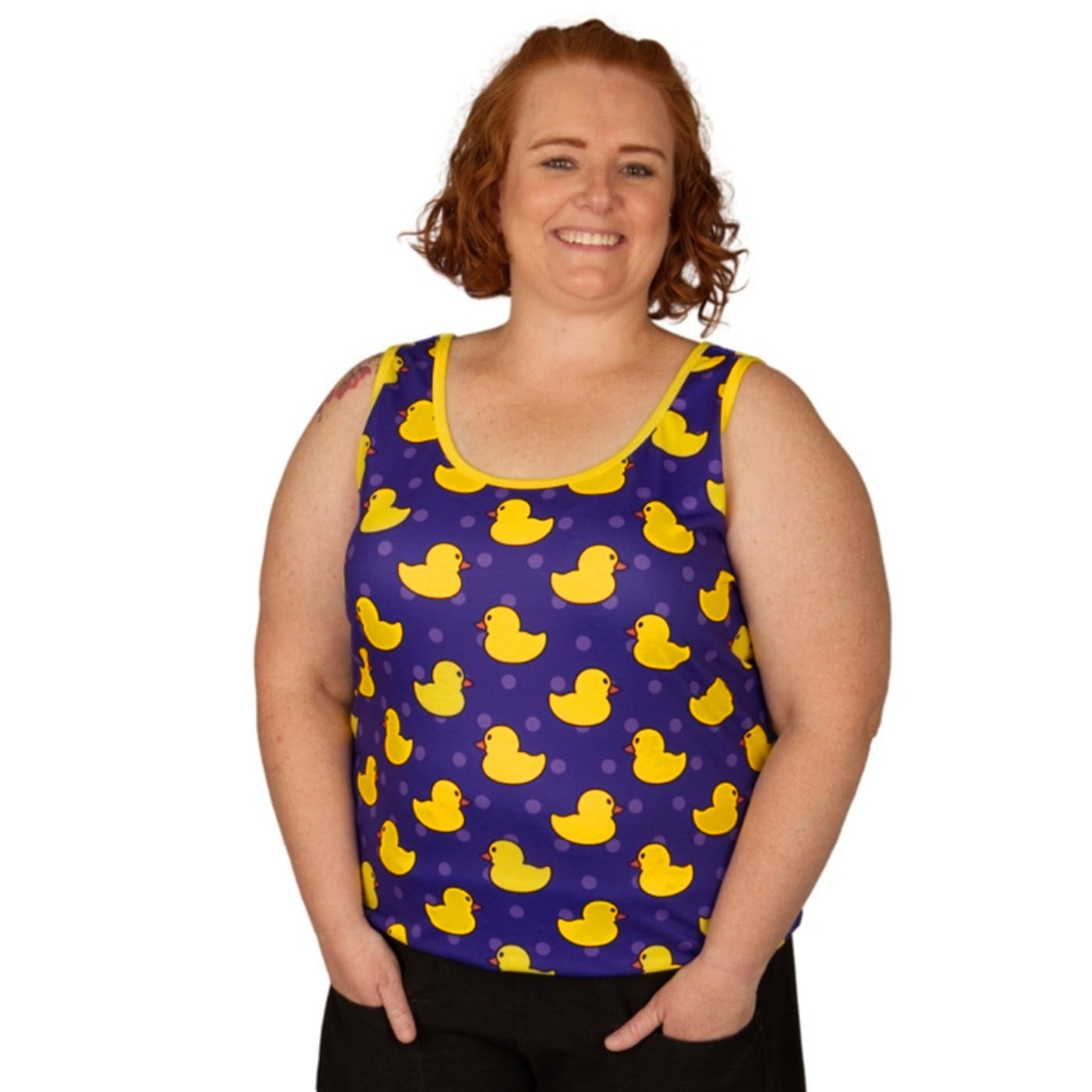 Yellow Ducky Singlet Top by RainbowsAndFairies.com.au (Yellow Duck - Rubber Duck - Rubber Ducky - Vintage Inspired - Kitsch - Tank Top) - SKU: CL_SGLET_DUCKY_YEL - Pic-03