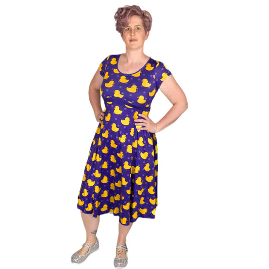 Yellow Ducky Tea Dress by RainbowsAndFairies.com.au (Rubber Duck - Yellow Duck - Purple Polka Dot - Kitsch - Dress With Pockets - Vintage Inspired) - SKU: CL_TEADR_DUCKY_YEL - Pic-02