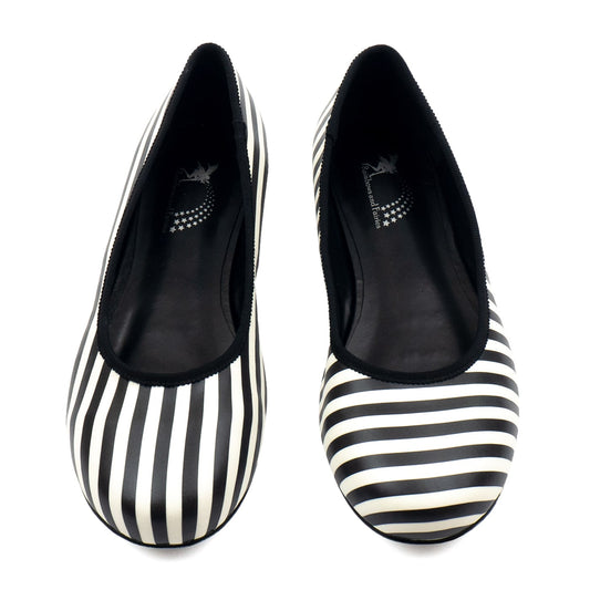Zebra Ballet Flats by RainbowsAndFairies.com (Black & White Stripes - Horizontial - Vertical - Slip Ons - Mismatched Shoes) - SKU: FW_BALET_ZEBRA_ORG - Pic 02