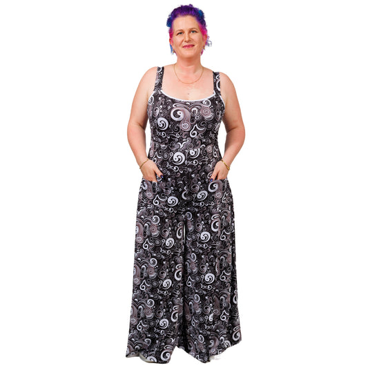 Abstract Jumpsuit by RainbowsAndFairies.com.au (Black & White - Psychedelic - Overalls - Wide Leg Pants - Kitsch - Rockabilly) - SKU: CL_JUMPS_ABSTR_ORG - Pic-03