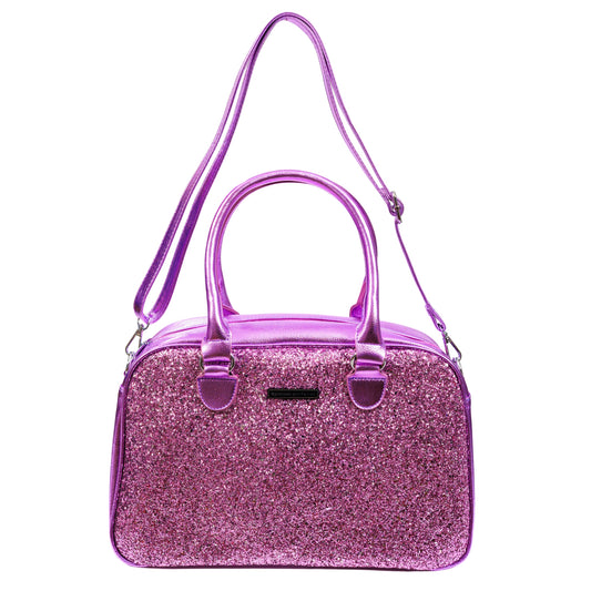 Amethyst Bowler Bag by RainbowsAndFairies.com (Purple Glitter - Sparkle - Lilac - Kitsch - Bowler Style - Bowling Bag - Handbag - Vintage Inspired - Rockabilly) - SKU: BG_BOWLR_AMTHS_ORG - Pic 01