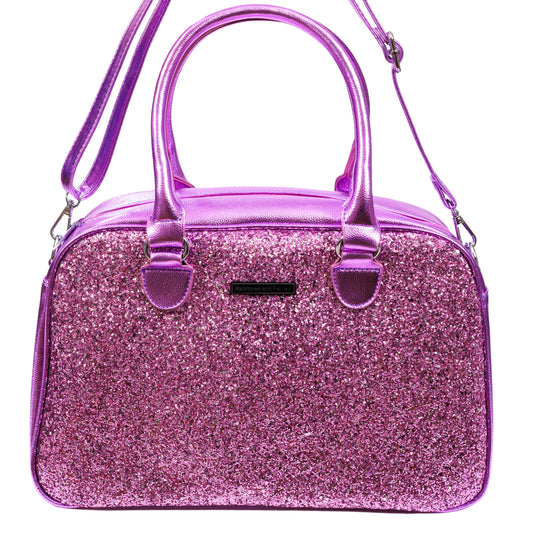 Amethyst Bowler Bag by RainbowsAndFairies.com (Purple Glitter - Sparkle - Lilac - Kitsch - Bowler Style - Bowling Bag - Handbag - Vintage Inspired - Rockabilly) - SKU: BG_BOWLR_AMTHS_ORG - Pic 02