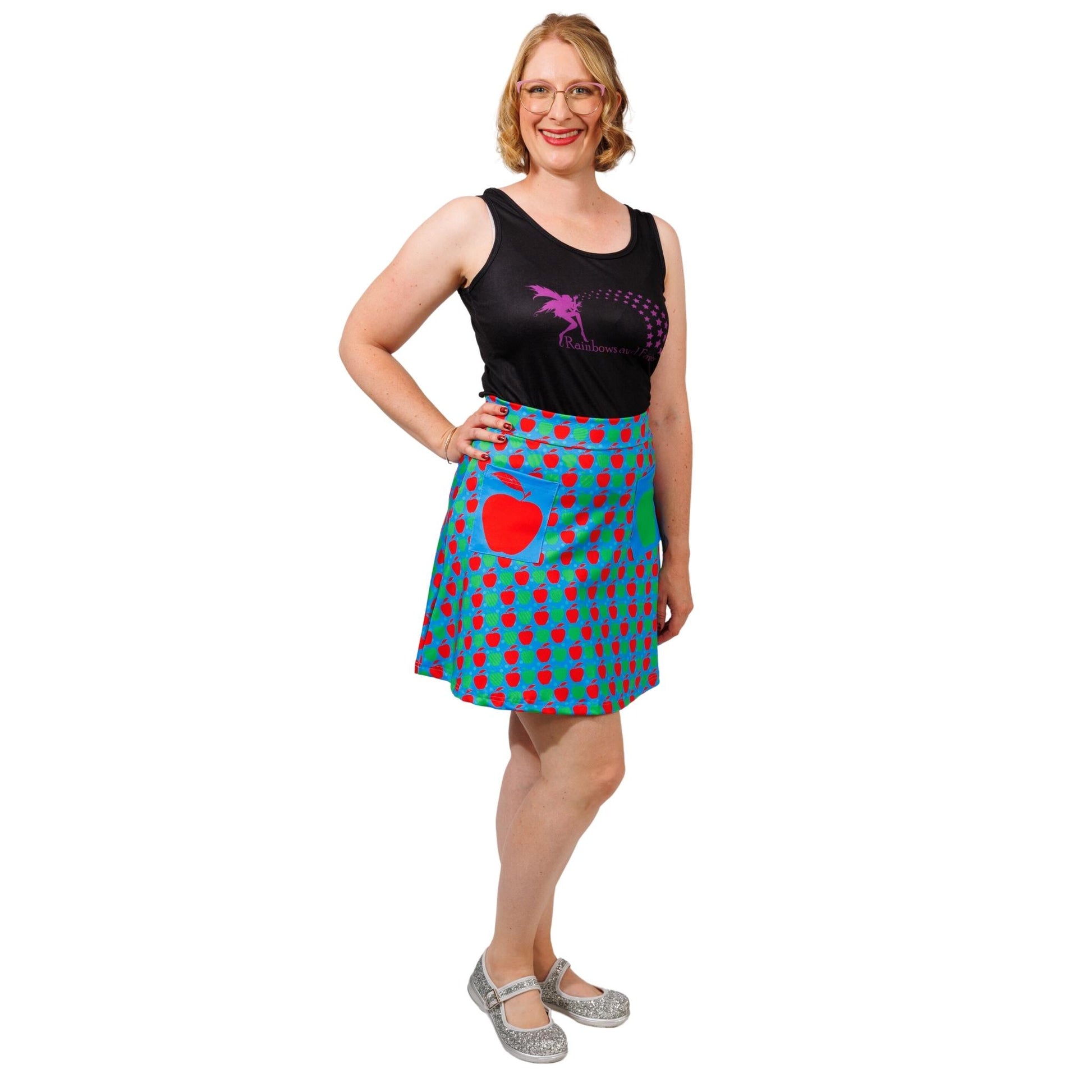 Apples Galore Short Skirt by RainbowsAndFairies.com (Red Apple - Fruit - Retro - Skirt With Pockets - Aline Skirt - Vintage Inspired) - SKU: CL_SHORT_APPGA_ORG - Pic 03