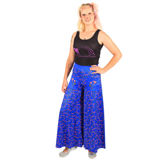 Birds Of Paradise Wide Leg Pants by RainbowsAndFairies.com.au (Flowers - Floral Print - Vintage Inspired - Flares - Pants With Pockets) - SKU: CL_WIDEL_BPARA_ORG - Pic-04