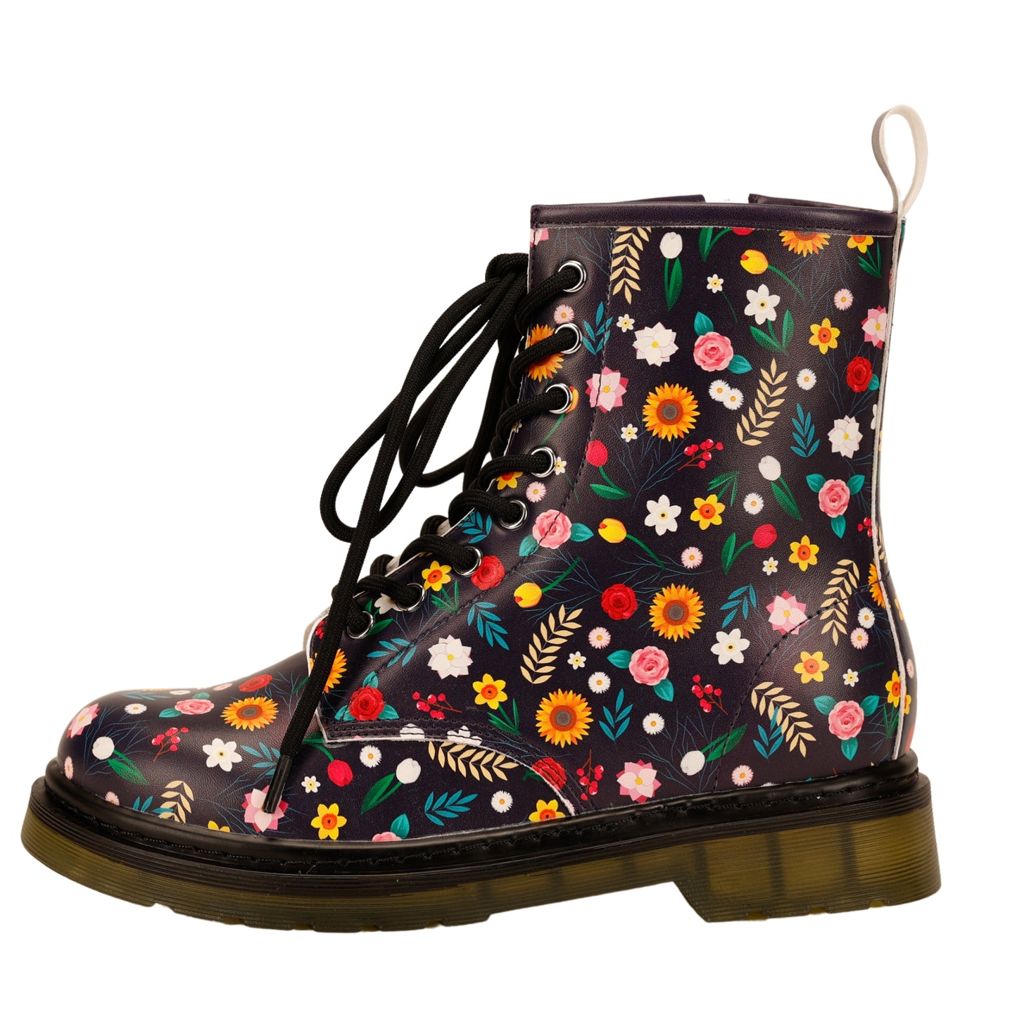 Bloom Wonder Boots by RainbowsAndFairies.com.au (Flowers - Floral Print - Combat Boots - Side Zip Boots - Mismatched Shoes) - SKU: FW_WONDR_STARB_ORG - Pic-03