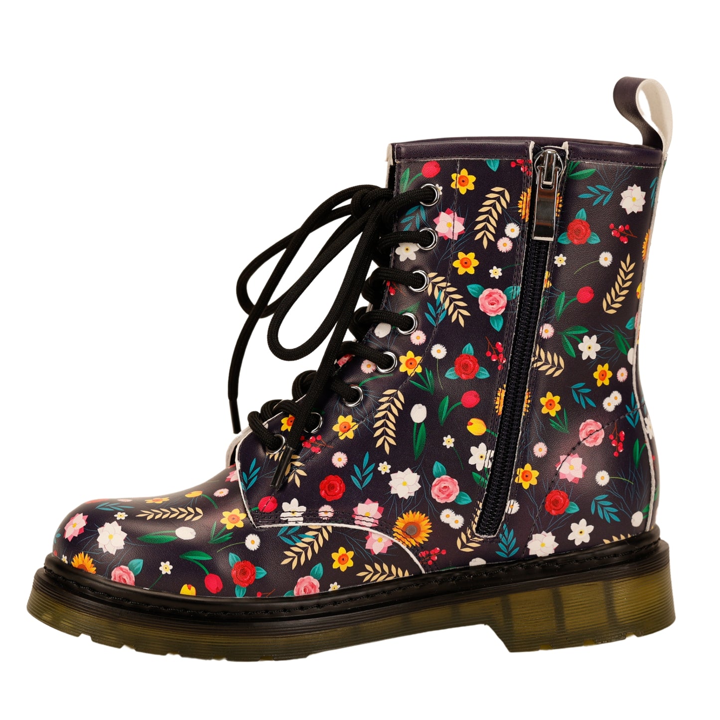 Bloom Wonder Boots by RainbowsAndFairies.com.au (Flowers - Floral Print - Combat Boots - Side Zip Boots - Mismatched Shoes) - SKU: FW_WONDR_STARB_ORG - Pic-04