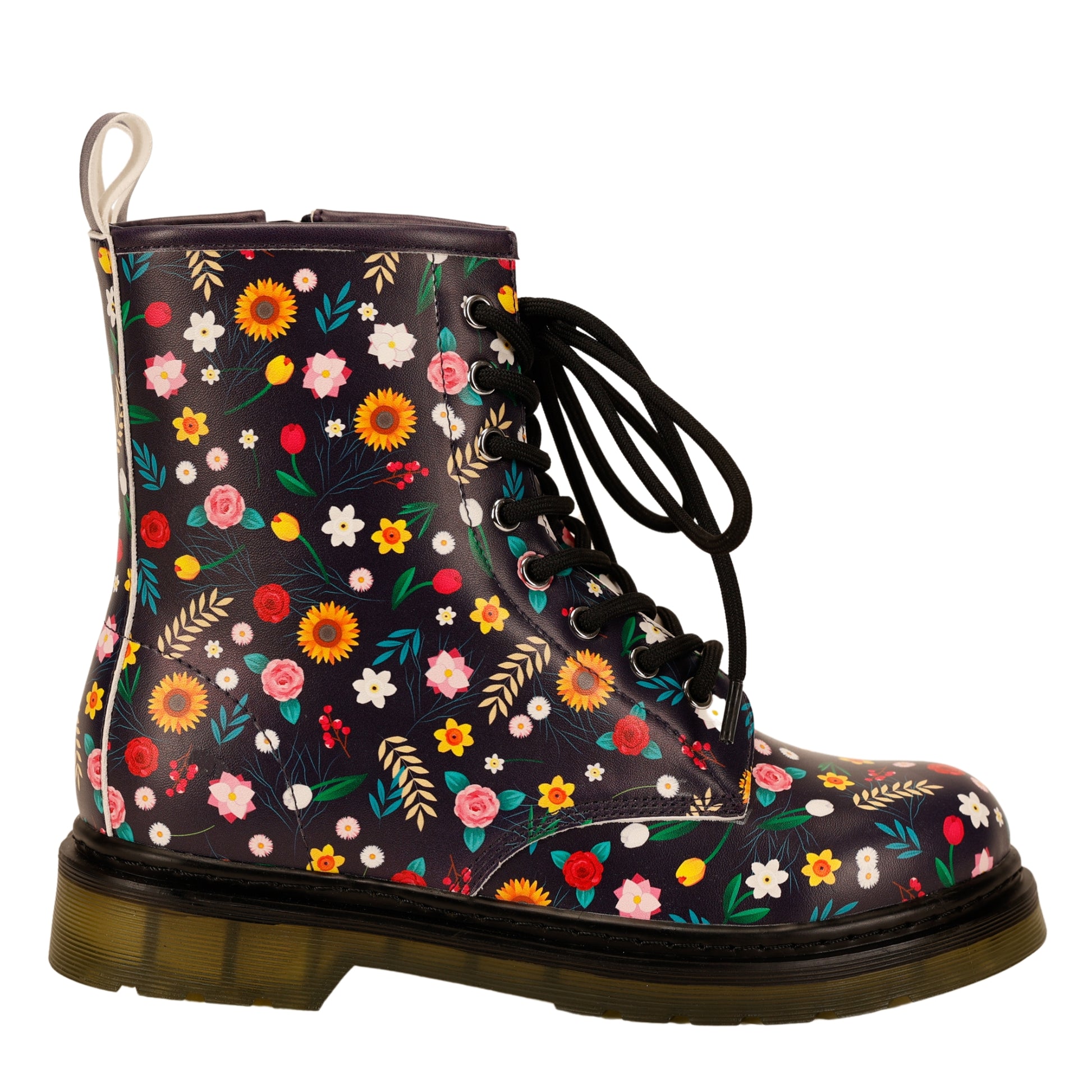 Bloom Wonder Boots by RainbowsAndFairies.com.au (Flowers - Floral Print - Combat Boots - Side Zip Boots - Mismatched Shoes) - SKU: FW_WONDR_STARB_ORG - Pic-06