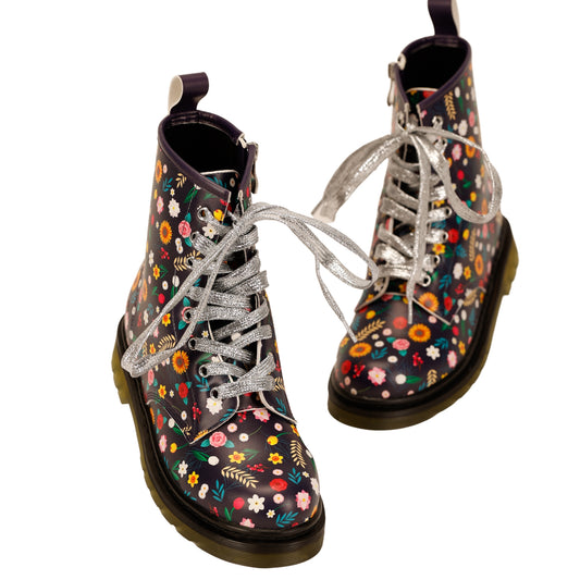 Bloom Wonder Boots by RainbowsAndFairies.com.au (Flowers - Floral Print - Combat Boots - Side Zip Boots - Mismatched Shoes) - SKU: FW_WONDR_STARB_ORG - Pic-07