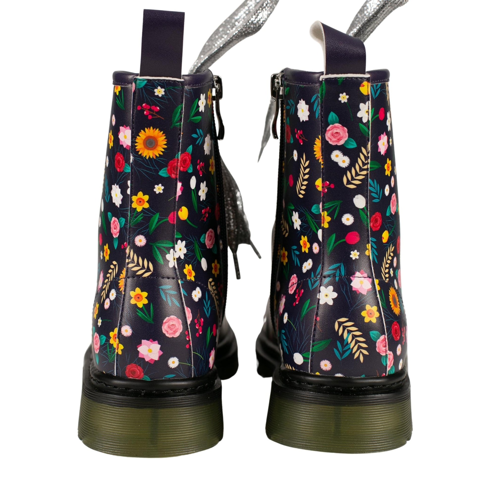Bloom Wonder Boots by RainbowsAndFairies.com.au (Flowers - Floral Print - Combat Boots - Side Zip Boots - Mismatched Shoes) - SKU: FW_WONDR_STARB_ORG - Pic-09