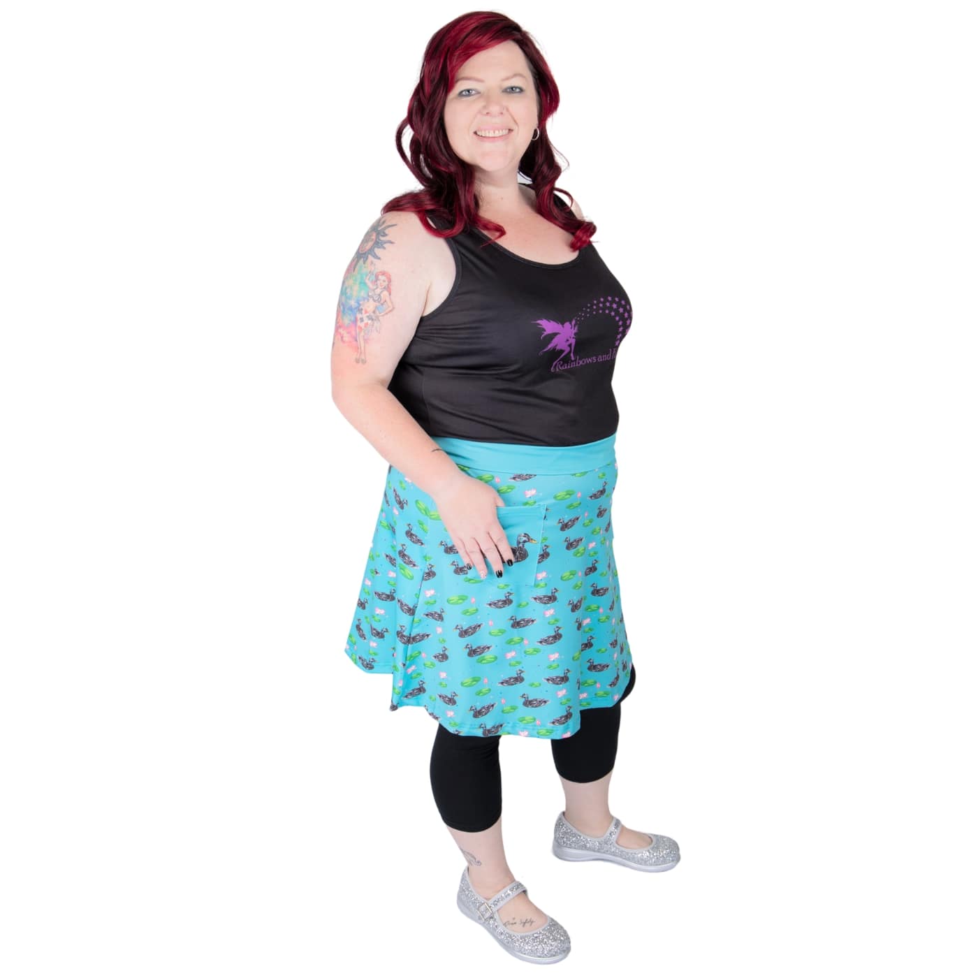 Mallard Short Skirt by RainbowsAndFairies.com.au (Ducks - Mallard - Lotus - Lilypad - Skirt With Pockets - Aline Skirt - Vintage Inspired - Kitsch) - SKU: CL_SHORT_MALLA_ORG - Pic-02