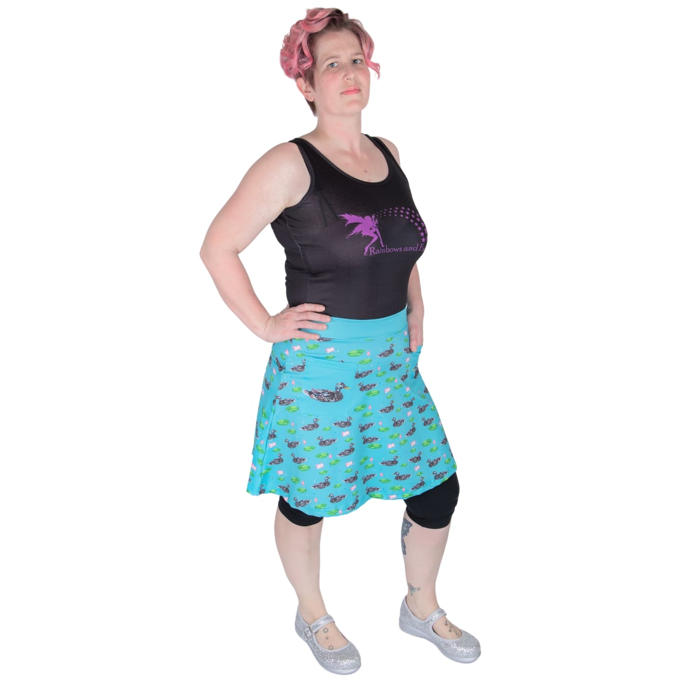 Mallard Short Skirt by RainbowsAndFairies.com.au (Ducks - Mallard - Lotus - Lilypad - Skirt With Pockets - Aline Skirt - Vintage Inspired - Kitsch) - SKU: CL_SHORT_MALLA_ORG - Pic-04