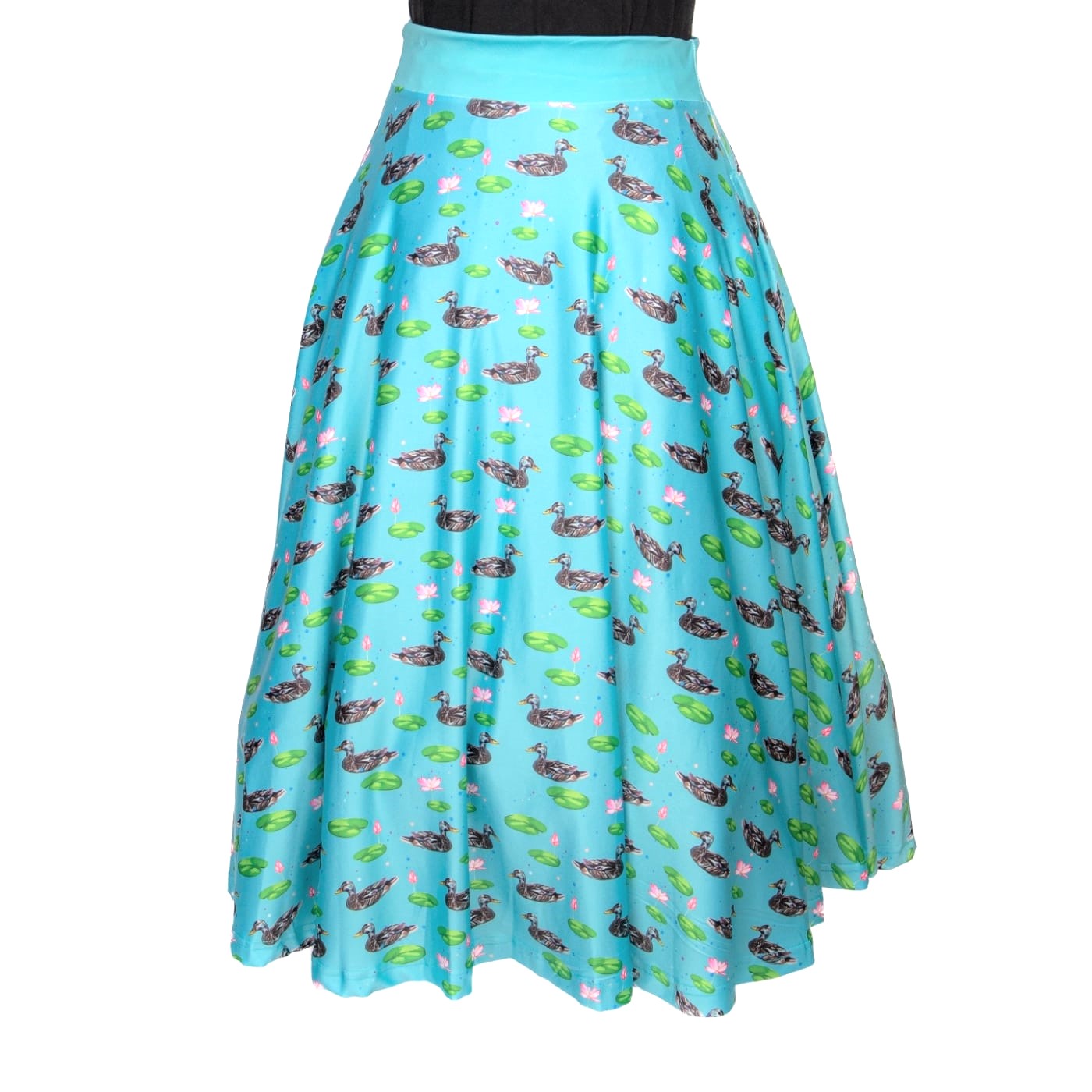 Mallard Swishy Skirt by RainbowsAndFairies.com.au (Ducks - Mallard - Lotus - Lilypad - Skirt With Pockets - Circle Skirt - Vintage Inspired - Kitsch) - SKU: CL_SWISH_MALLA_ORG - Pic-00