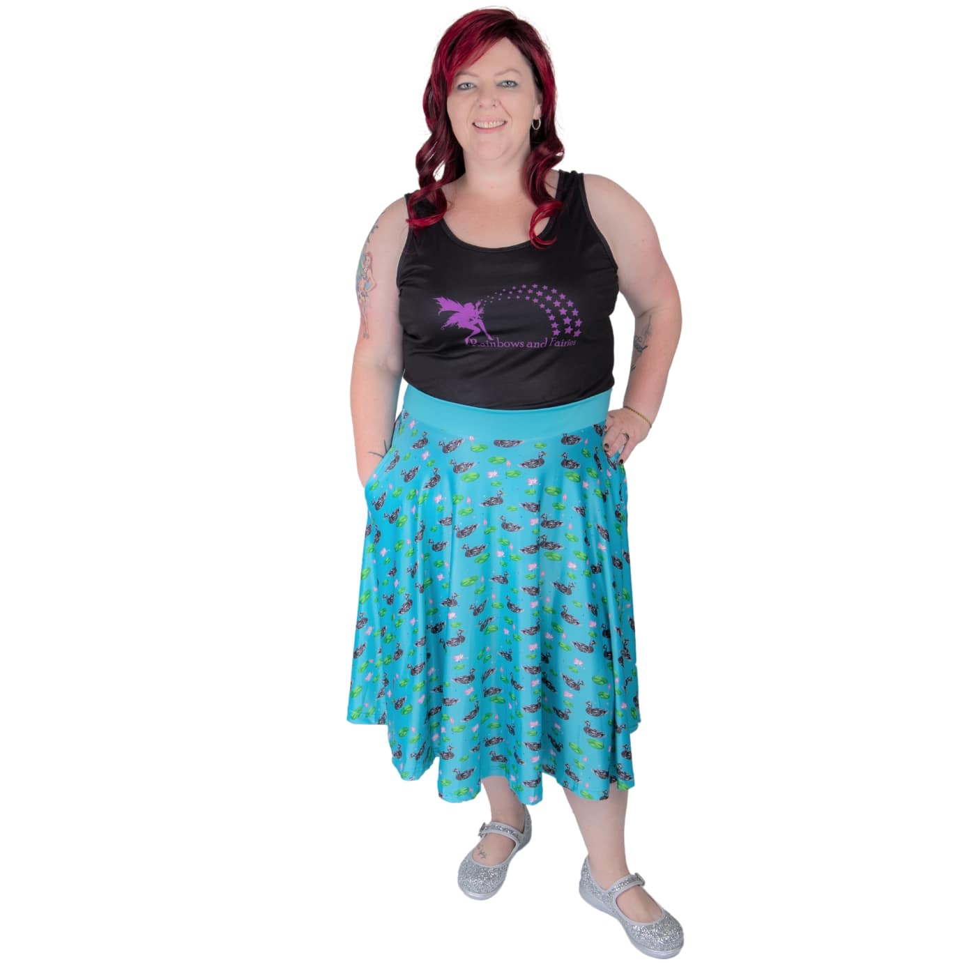 Mallard Swishy Skirt by RainbowsAndFairies.com.au (Ducks - Mallard - Lotus - Lilypad - Skirt With Pockets - Circle Skirt - Vintage Inspired - Kitsch) - SKU: CL_SWISH_MALLA_ORG - Pic-01