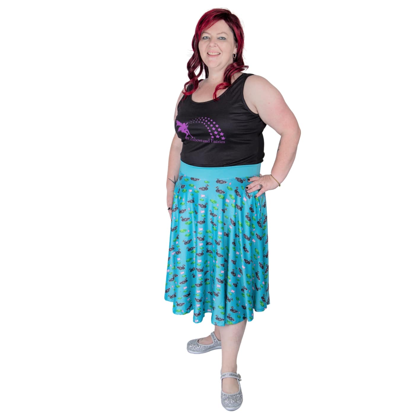 Mallard Swishy Skirt by RainbowsAndFairies.com.au (Ducks - Mallard - Lotus - Lilypad - Skirt With Pockets - Circle Skirt - Vintage Inspired - Kitsch) - SKU: CL_SWISH_MALLA_ORG - Pic-02