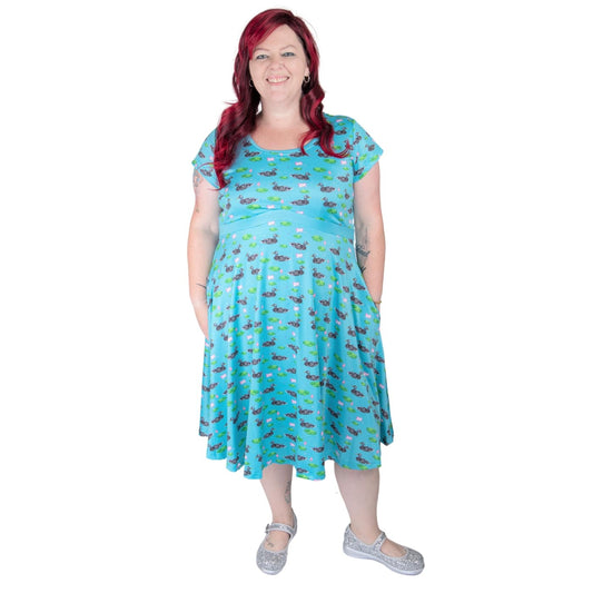 Mallard Tea Dress by RainbowsAndFairies.com.au (Ducks - Mallard - Lotus - Lilypad - Dress With Pockets - Circle Skirt - Vintage Inspired - Kitsch) - SKU: CL_TEADR_MALLA_ORG - Pic-01