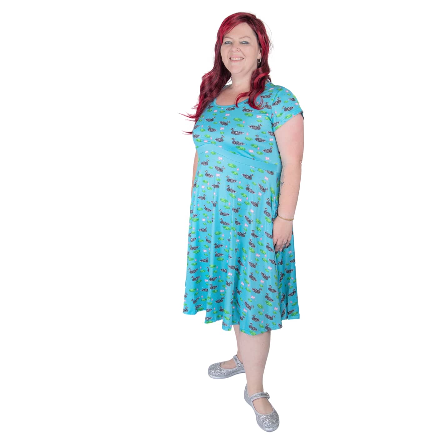 Mallard Tea Dress by RainbowsAndFairies.com.au (Ducks - Mallard - Lotus - Lilypad - Dress With Pockets - Circle Skirt - Vintage Inspired - Kitsch) - SKU: CL_TEADR_MALLA_ORG - Pic-02