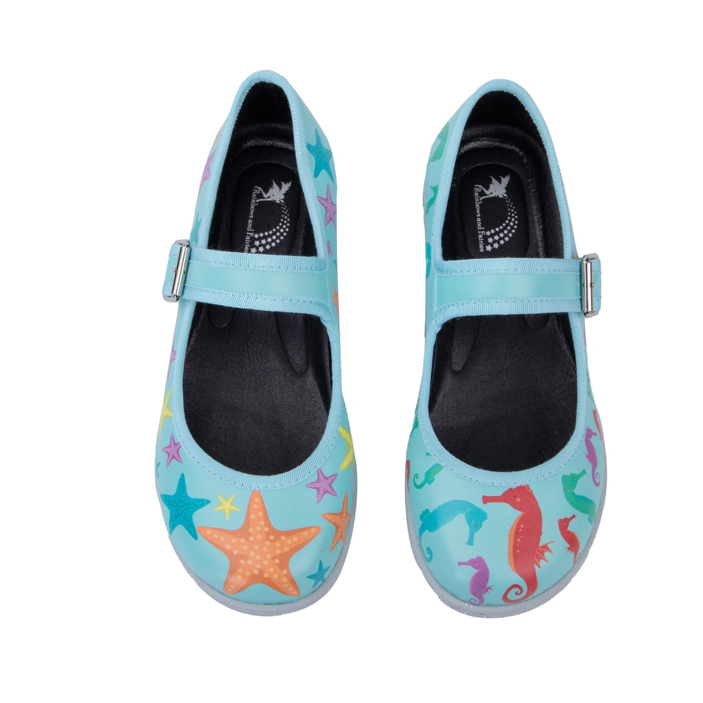 Oceania Mary Janes by RainbowsAndFairies.com.au (Seahorse - Starfish - Mismatched Shoes - Glitter Shoes  - Under The Sea) - SKU: FW_MARYJ_OCEAN_ORG - Pic-02