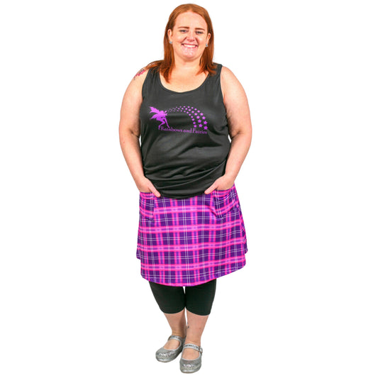 Purple Plaid Short Skirt by RainbowsAndFairies.com (Purple Check - Tartan - Skirt With Pockets - Aline Skirt - Cute - Vintage Inspired) - SKU: CL_SHORT_PLAID_PUR - Pic 01