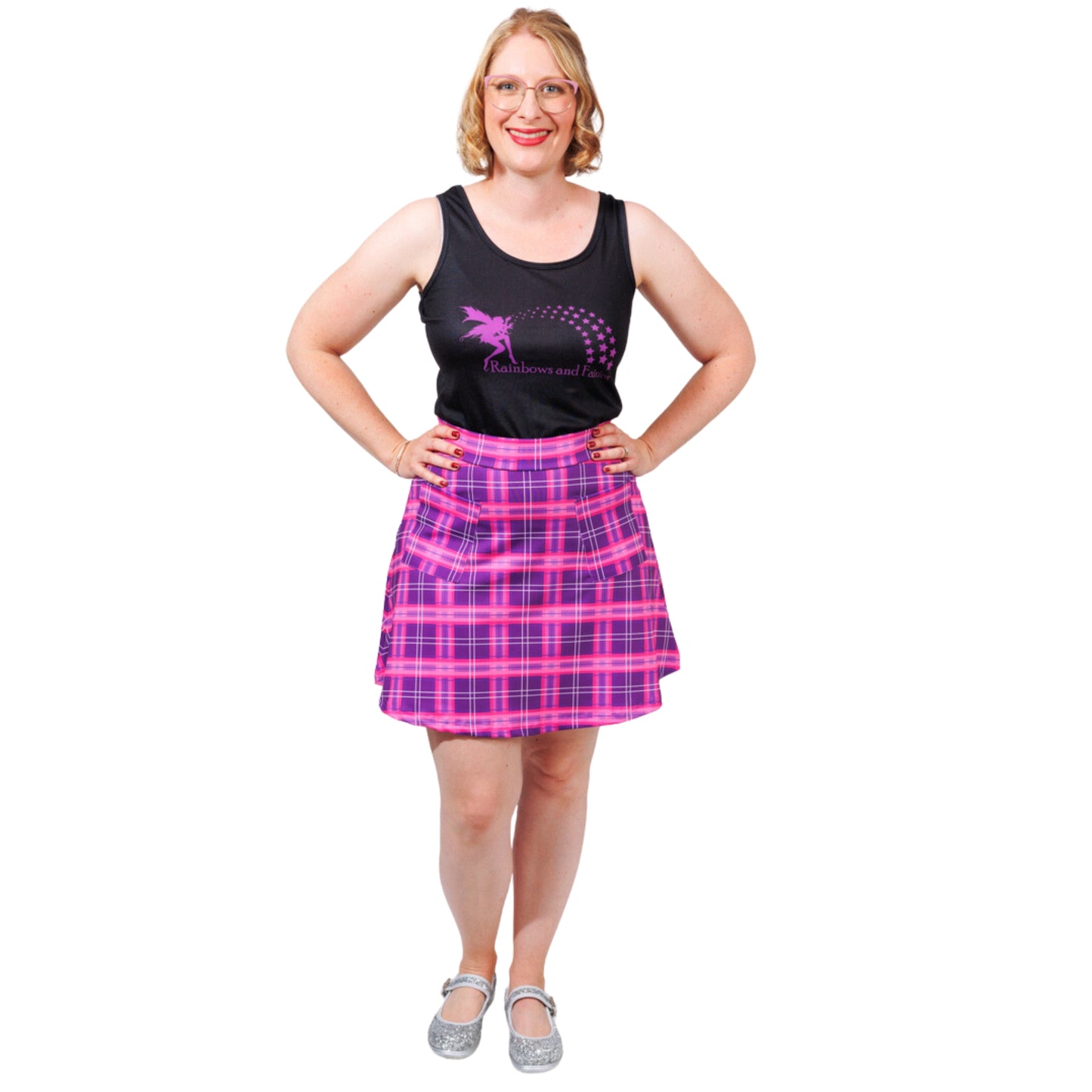 Purple Plaid Short Skirt by RainbowsAndFairies.com (Purple Check - Tartan - Skirt With Pockets - Aline Skirt - Cute - Vintage Inspired) - SKU: CL_SHORT_PLAID_PUR - Pic 03
