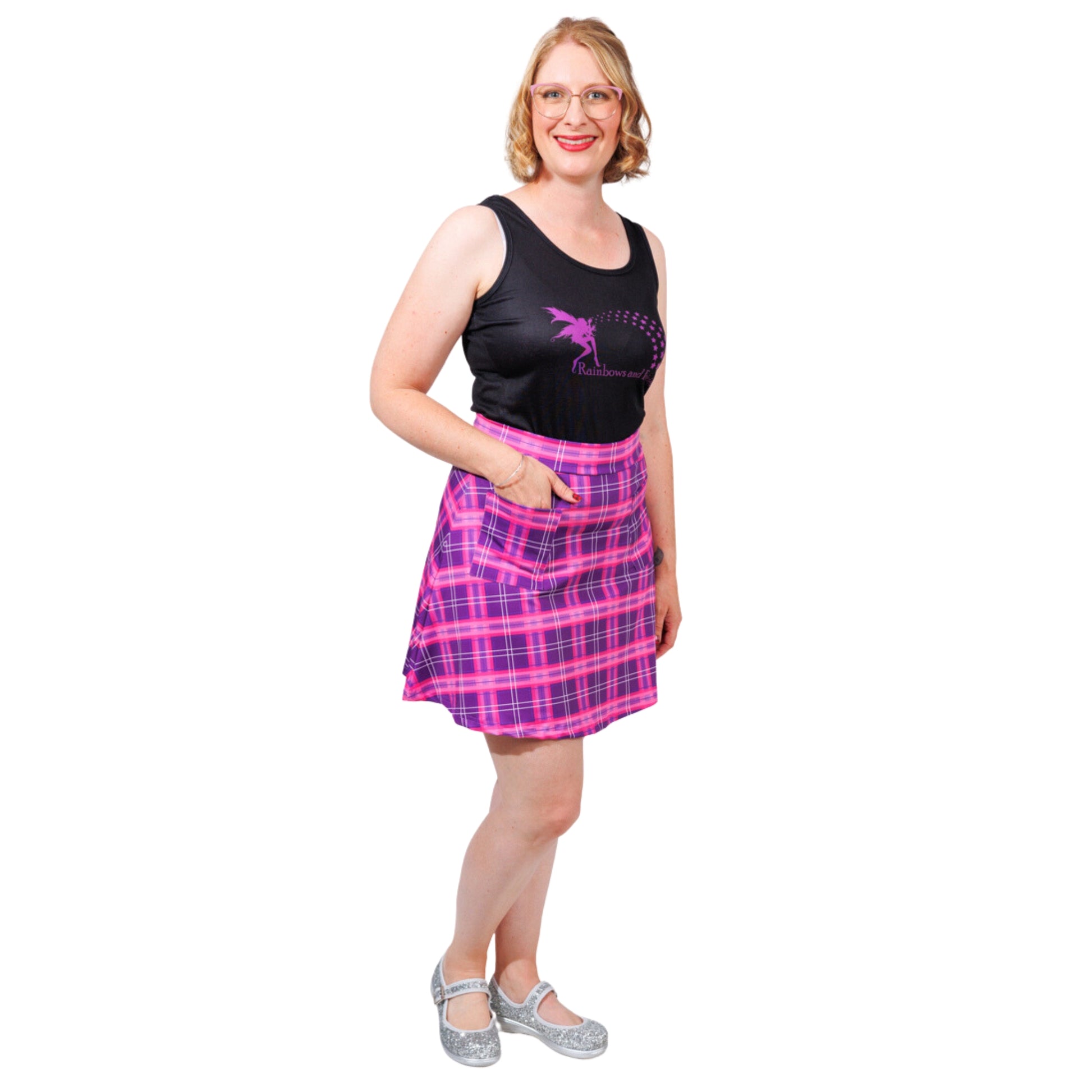 Purple Plaid Short Skirt by RainbowsAndFairies.com (Purple Check - Tartan - Skirt With Pockets - Aline Skirt - Cute - Vintage Inspired) - SKU: CL_SHORT_PLAID_PUR - Pic 04
