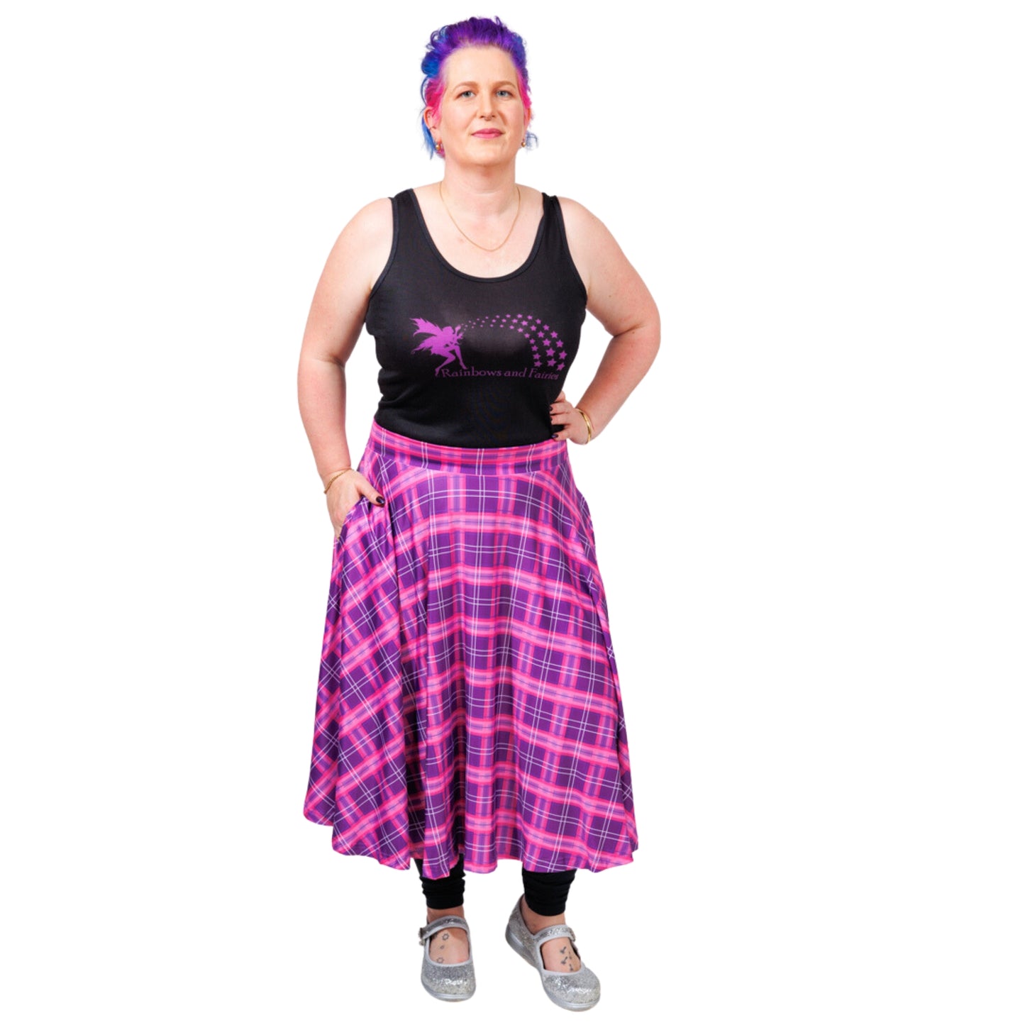 Purple Plaid Swishy Skirt by RainbowsAndFairies.com (Purple Check - Tartan - Skirt With Pockets - Circle Skirt  - Vintage Inspired) - SKU: CL_SWISH_PLAID_PUR - Pic 03