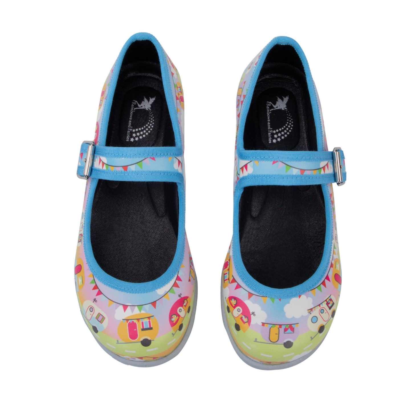 Road Trip Mary Janes by RainbowsAndFairies.com.au (Caravans - Campervan - Mismatched Shoes - Glitter Shoes - Kawaii) - SKU: FW_MARYJ_RTRIP_ORG - Pic-02