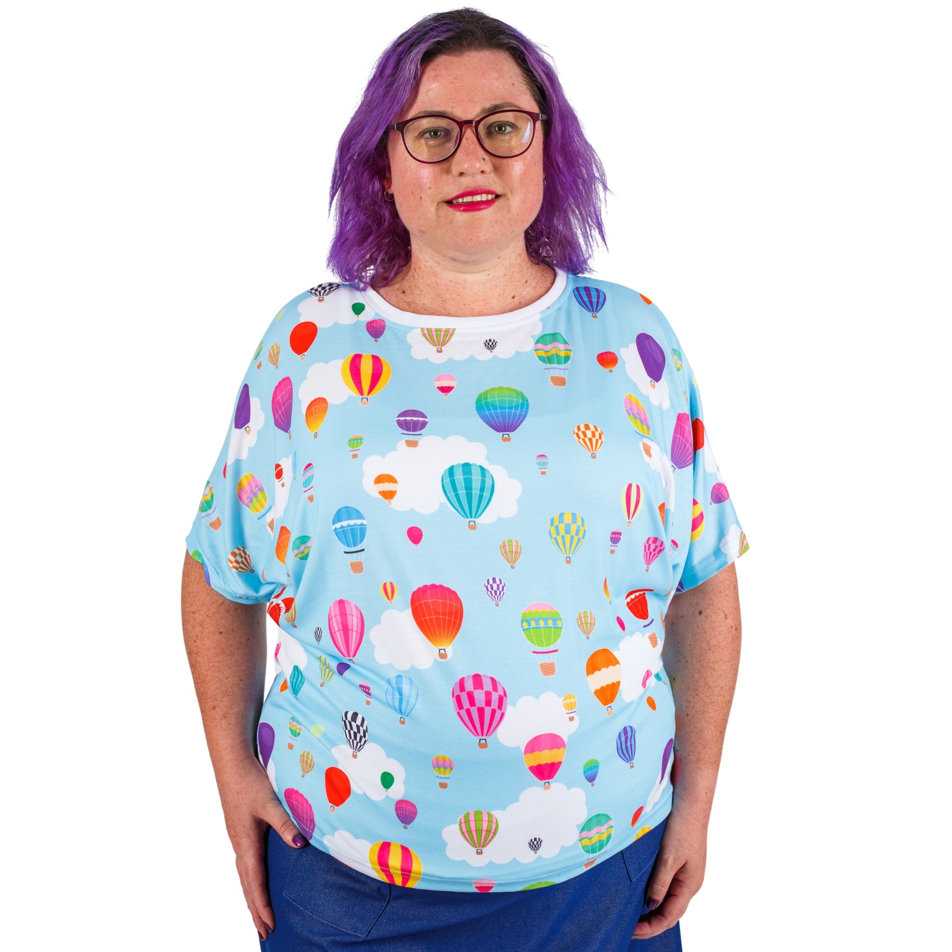 Whimsy Batwing Top by RainbowsAndFairies.com.au (Balloons - Hot Air Balloon - Knit Top - Vintage Inspired - Retro Shirt - Kitsch) - SKU: CL_BATOP_WHIMS_RBW - Pic-02