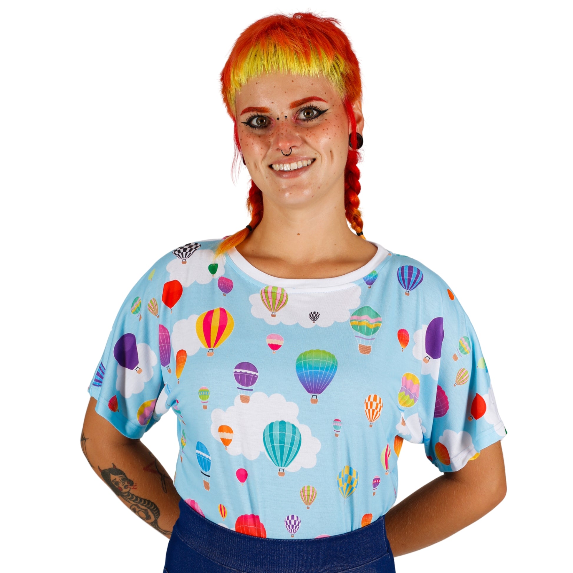 Whimsy Batwing Top by RainbowsAndFairies.com.au (Balloons - Hot Air Balloon - Knit Top - Vintage Inspired - Retro Shirt - Kitsch) - SKU: CL_BATOP_WHIMS_RBW - Pic-03