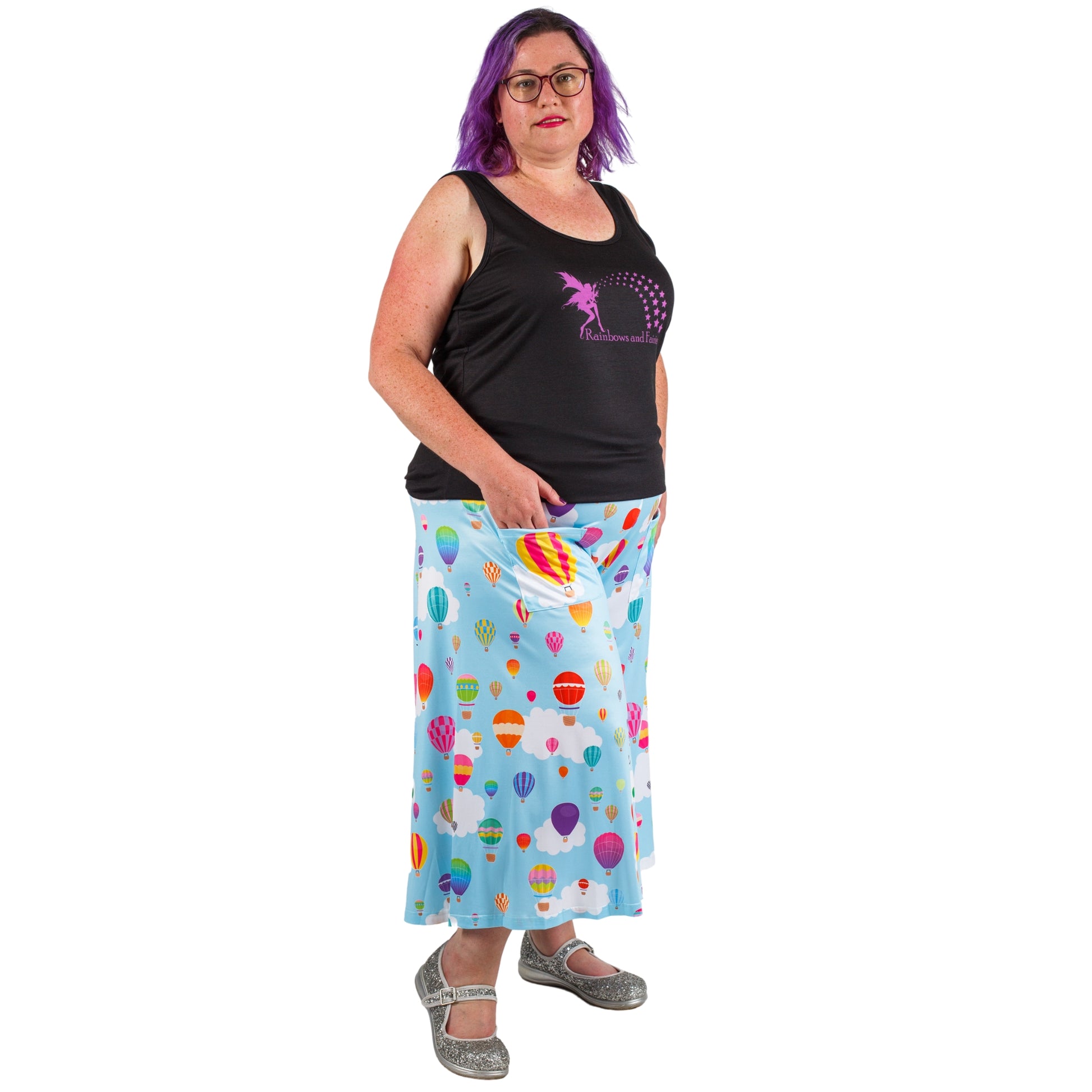 Whimsy Culottes by RainbowsAndFairies.com (Balloons - Hot Air Balloon - 3 Quarter Wide Leg Pants - Cute - Vintage Inspired) - SKU: CL_CULTS_WHIMS_ORG - Pic 04