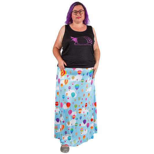 Whimsy Maxi Skirt by RainbowsAndFairies.com.au (Balloons - Hot Air Balloon - Long Skirt - Vintage Inspired - Boho - Skirt With Pockets) - SKU: CL_MAXIS_WHIMS_ORG - Pic-01