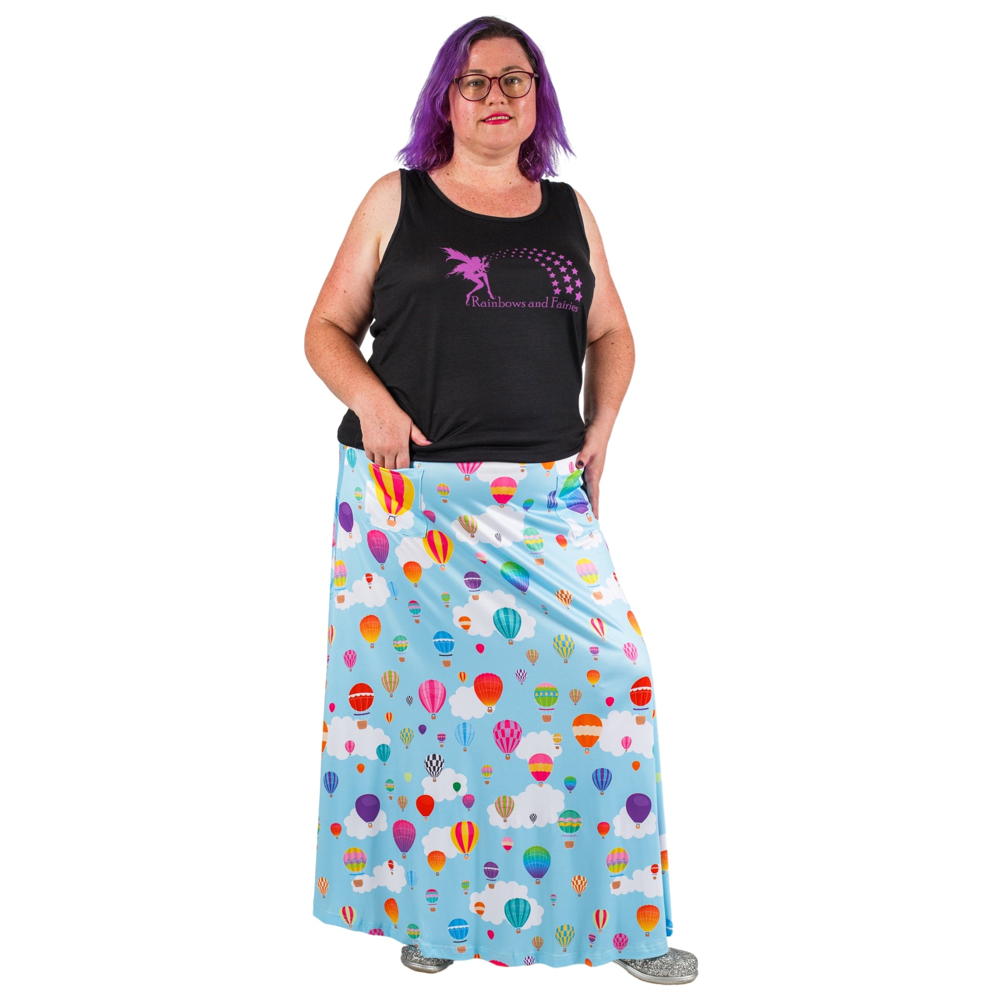 Whimsy Maxi Skirt by RainbowsAndFairies.com.au (Balloons - Hot Air Balloon - Long Skirt - Vintage Inspired - Boho - Skirt With Pockets) - SKU: CL_MAXIS_WHIMS_ORG - Pic-02