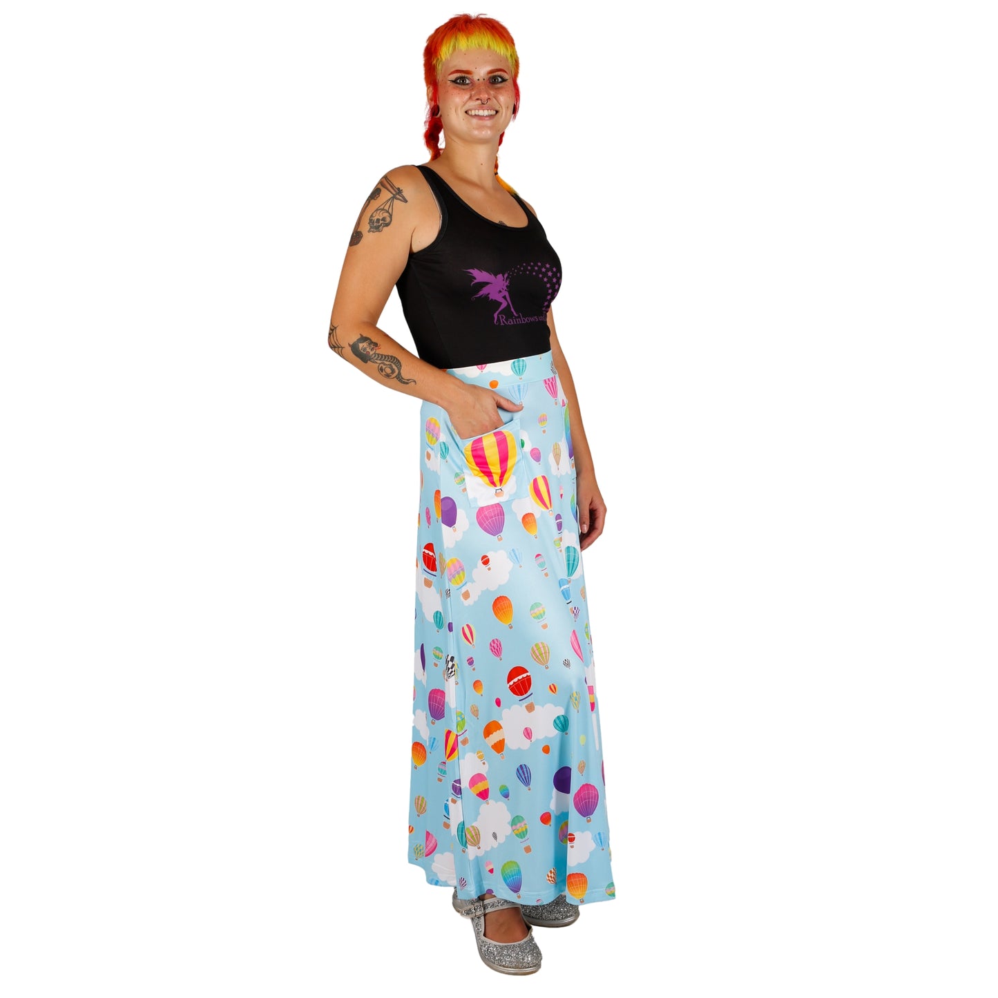 Whimsy Maxi Skirt by RainbowsAndFairies.com.au (Balloons - Hot Air Balloon - Long Skirt - Vintage Inspired - Boho - Skirt With Pockets) - SKU: CL_MAXIS_WHIMS_ORG - Pic-04