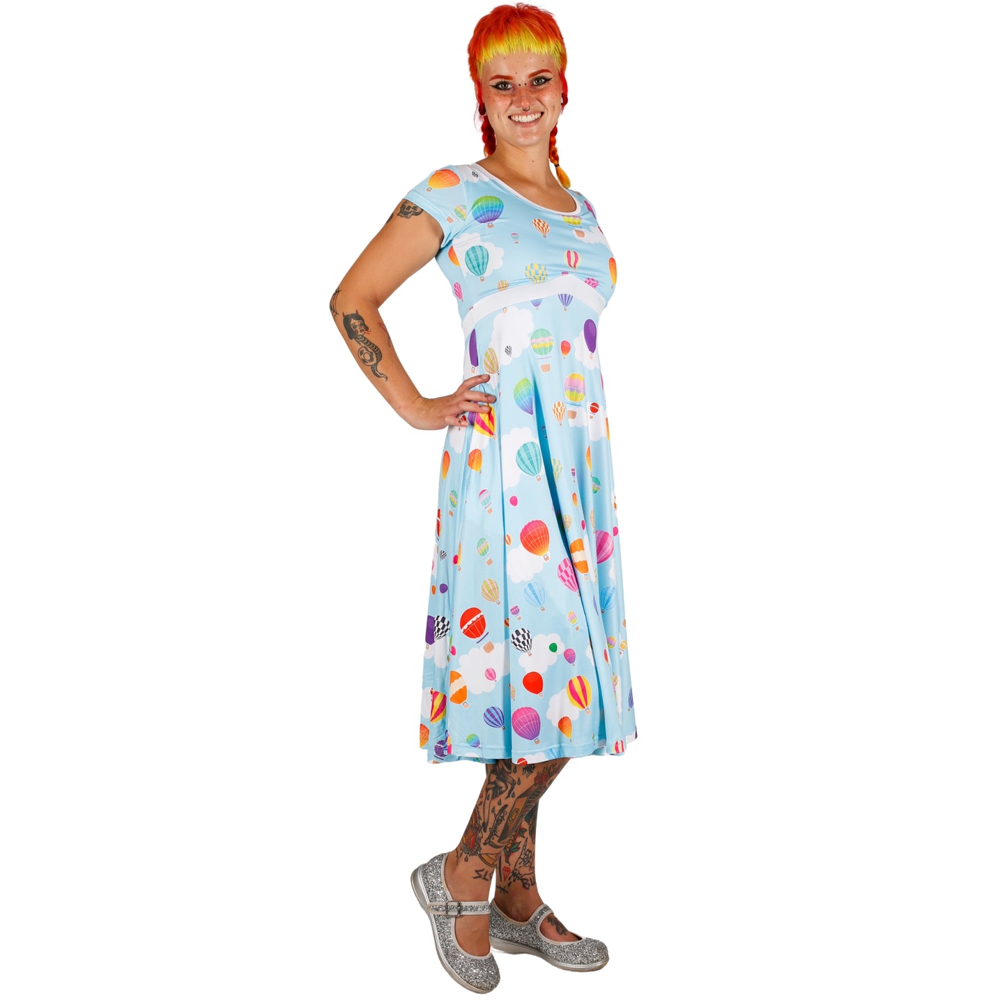 Whimsy Tea Dress by RainbowsAndFairies.com (Balloons - Hot Air Balloon - Dress With Pockets - Rockabilly - Vintage Inspired) - SKU: CL_TEADR_WHIMS_ORG - Pic 02