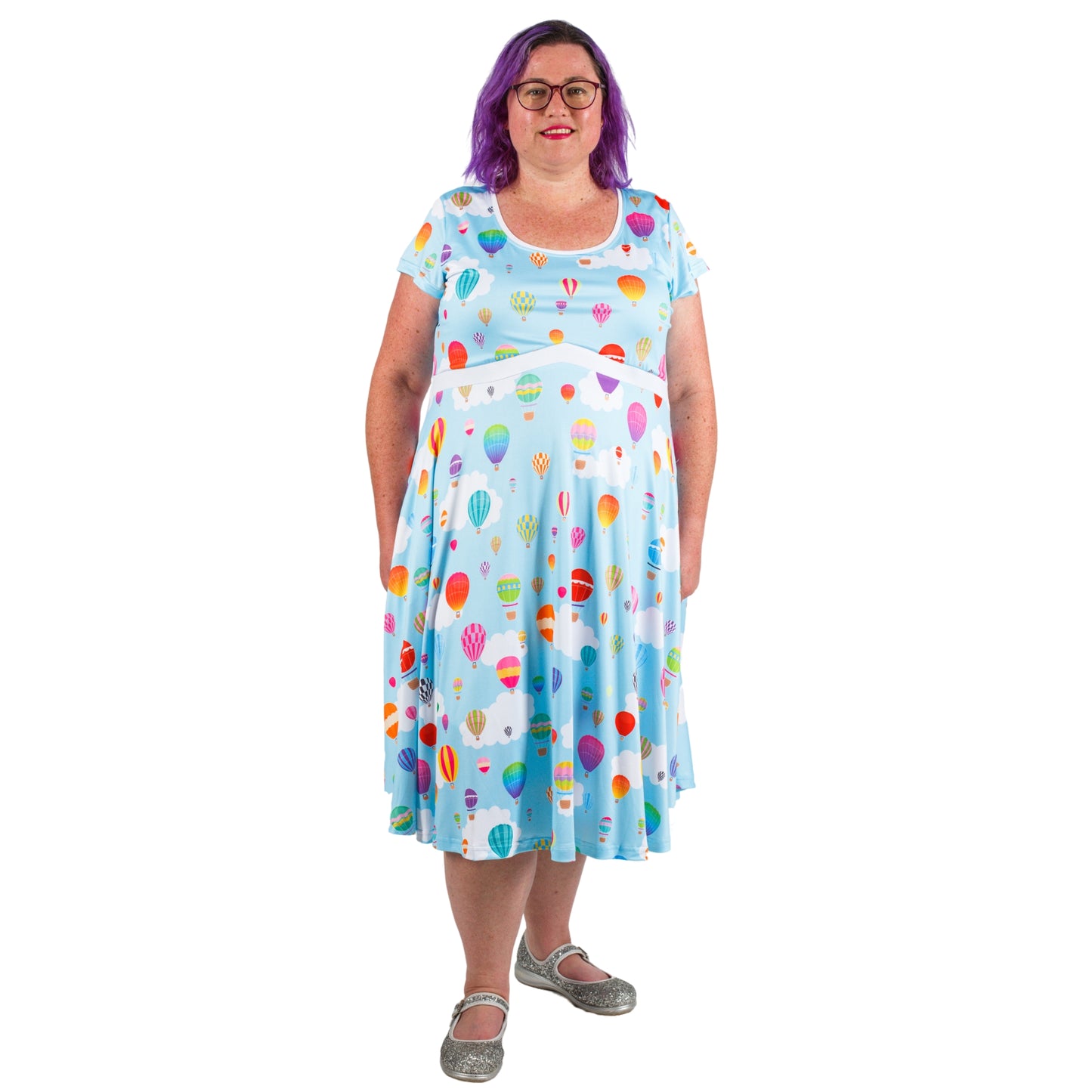 Whimsy Tea Dress by RainbowsAndFairies.com (Balloons - Hot Air Balloon - Dress With Pockets - Rockabilly - Vintage Inspired) - SKU: CL_TEADR_WHIMS_ORG - Pic 03