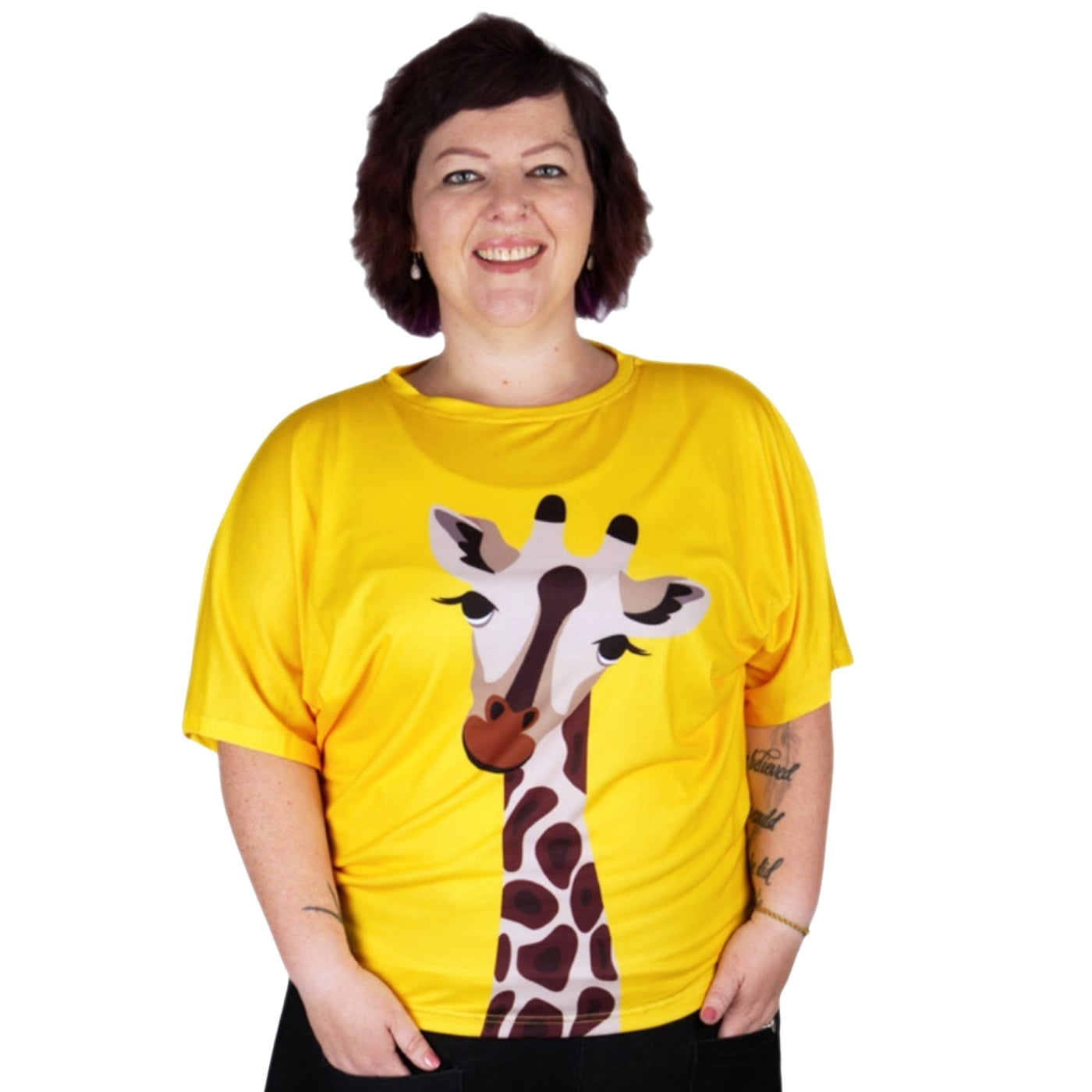 Andy Batwing Top by RainbowsAndFairies.com.au (Giraffe - Zoo - Animal Print - Bright Yellow - Vintage Inspired - Kitsch - Knit Top - Mod Retro) - SKU: CL_BATOP_ANDYG_ORG - Pic-05