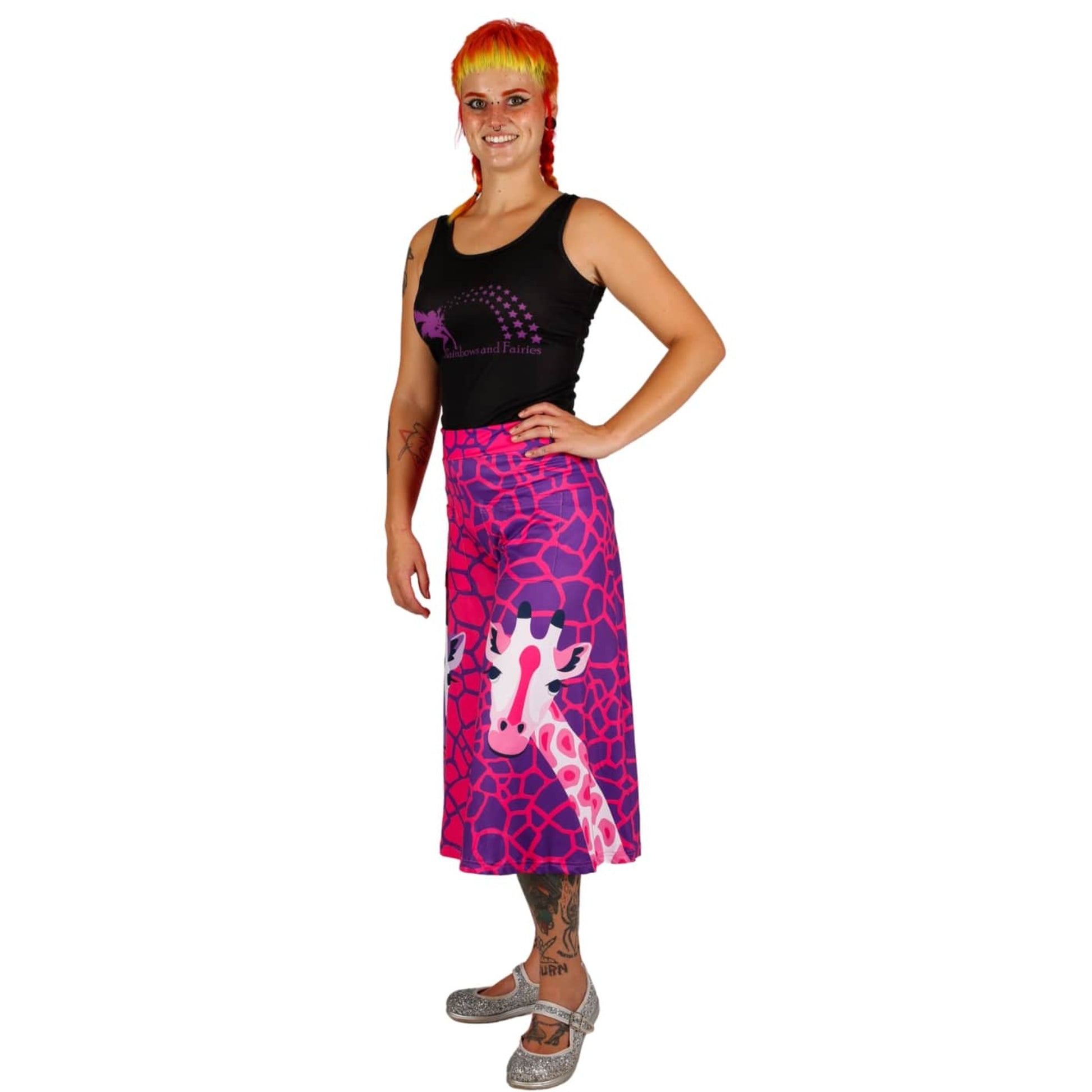 Andy Culottes by RainbowsAndFairies.com (Giraffe - Pink & Purple - Jungle - 3 Quarter Pants - Rockabilly - Vintage Inspired) - SKU: CL_CULTS_ANDYG_PNK - Pic 03