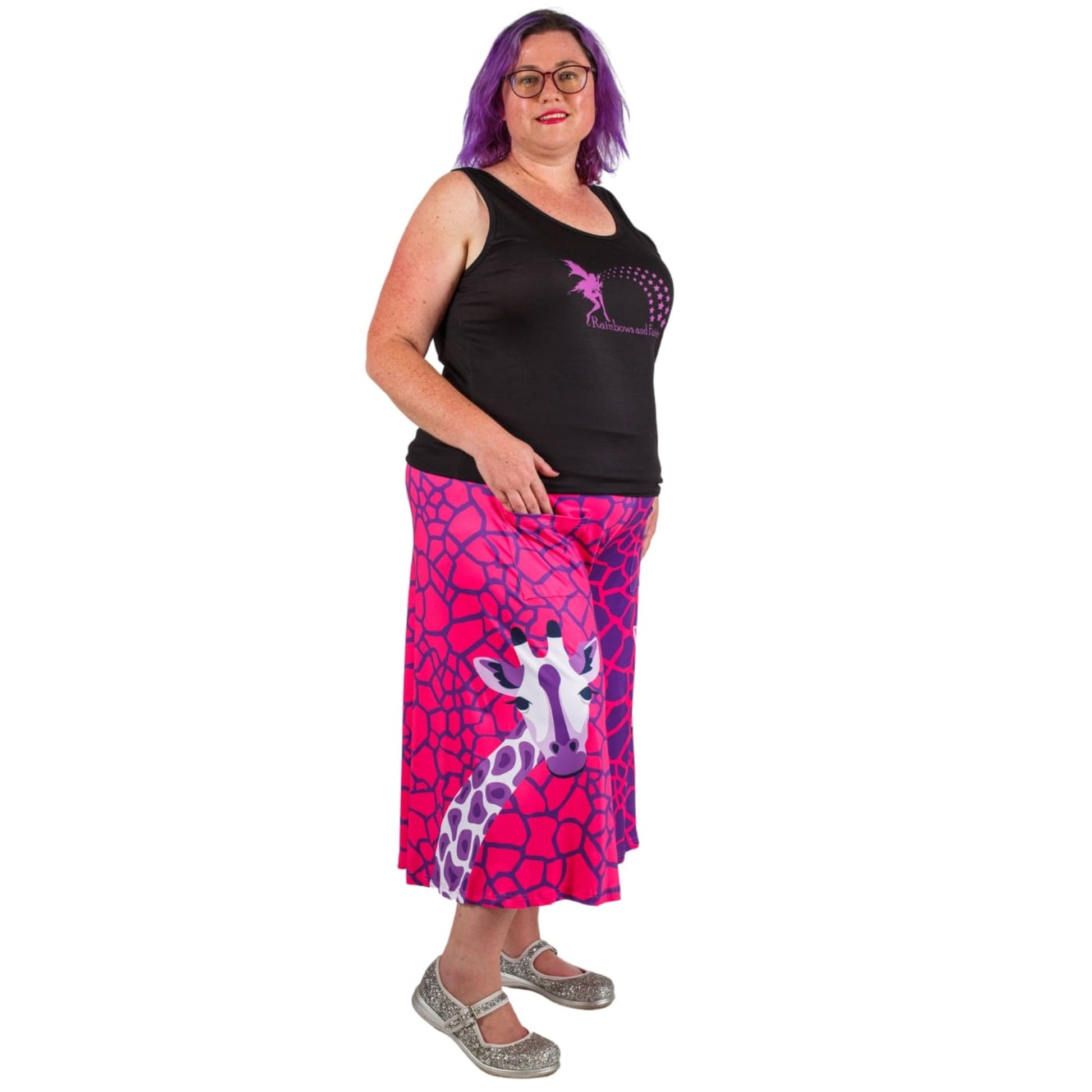 Andy Culottes by RainbowsAndFairies.com (Giraffe - Pink & Purple - Jungle - 3 Quarter Pants - Rockabilly - Vintage Inspired) - SKU: CL_CULTS_ANDYG_PNK - Pic 05