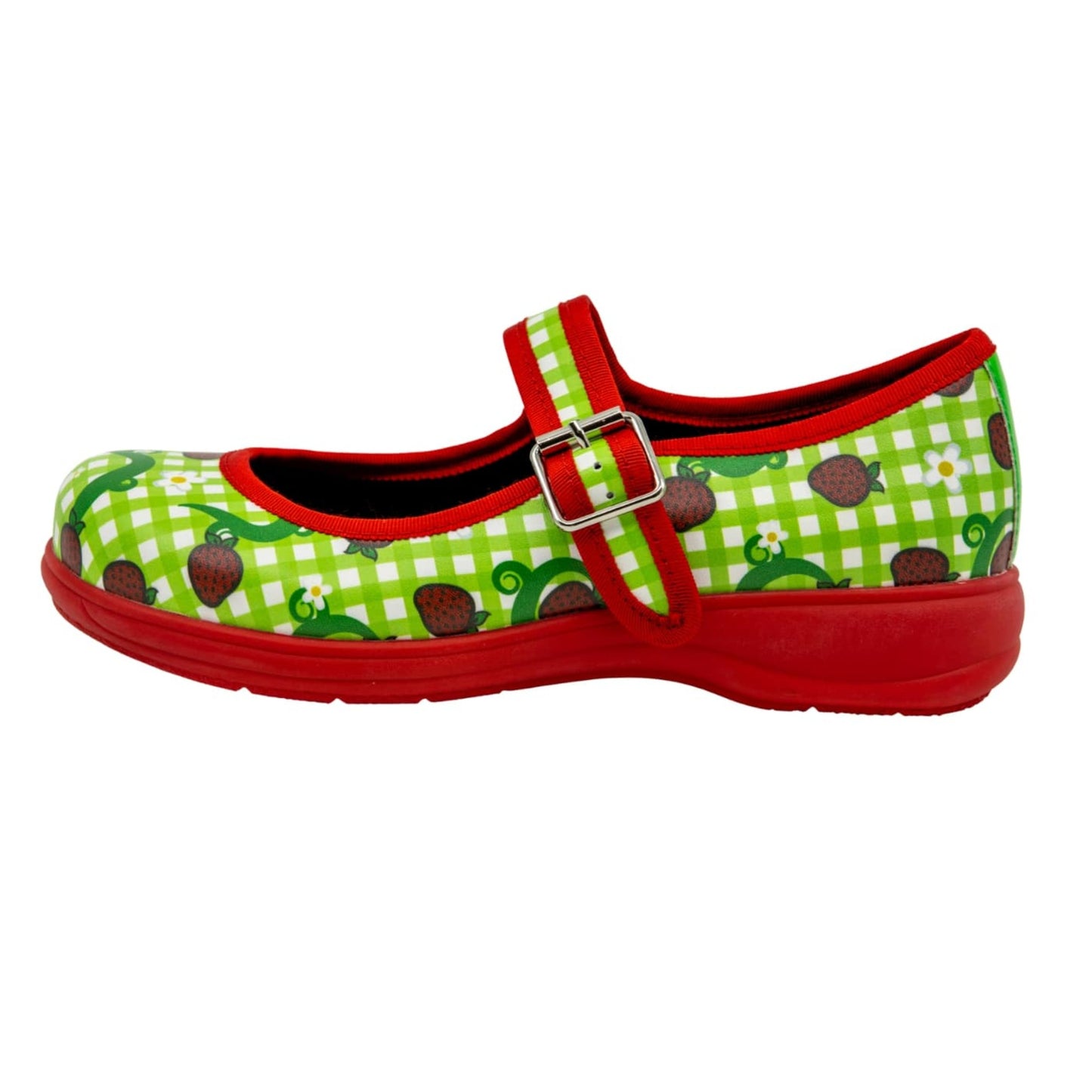 Berry Picnic Mary Janes by RainbowsAndFairies.com.au (Strawberries - Green Gingham - Strawberry Shortcake - Buckle Up Shoes - Mismatched Shoes) - SKU: FW_MARYJ_BPCNC_ORG - Pic-03