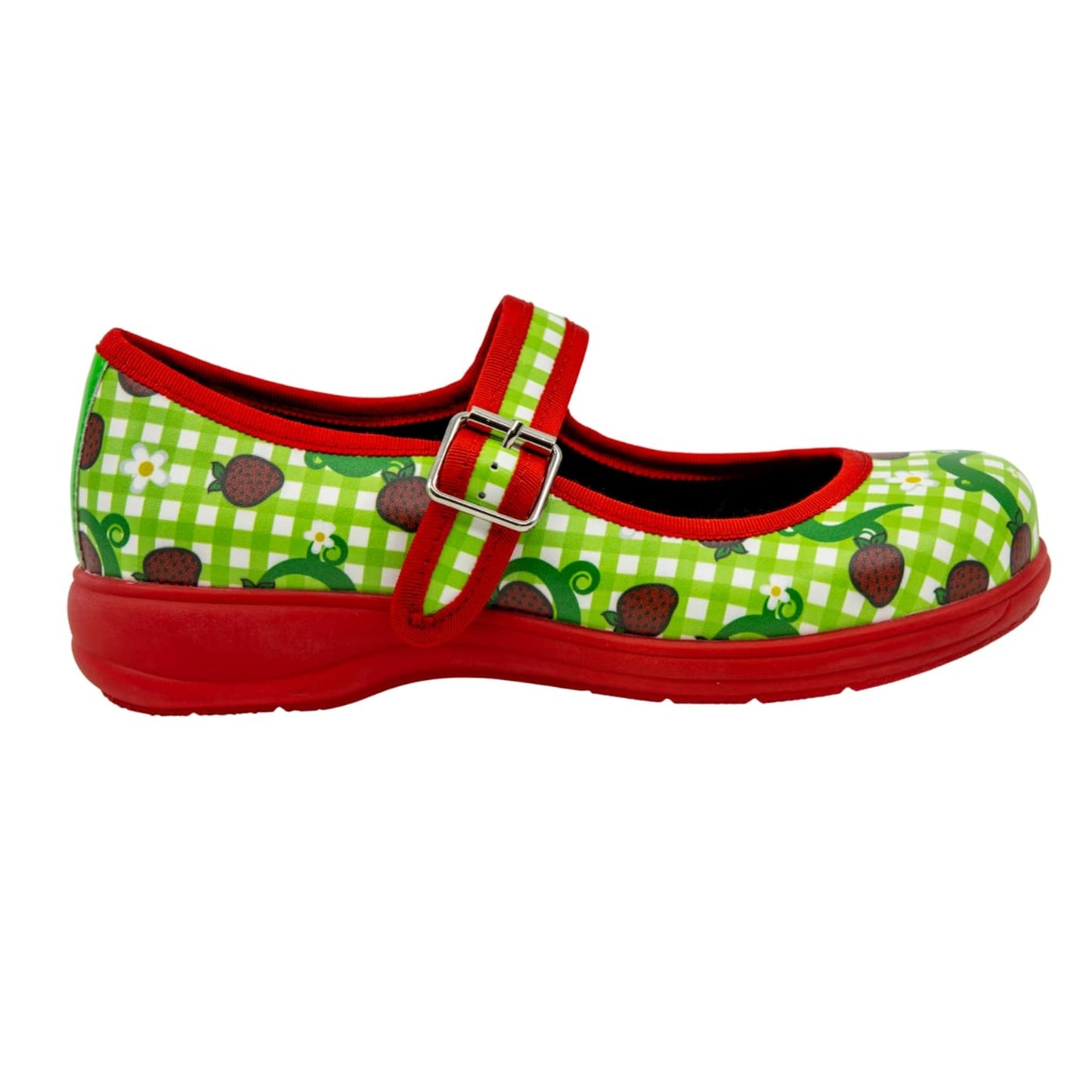 Berry Picnic Mary Janes by RainbowsAndFairies.com.au (Strawberries - Green Gingham - Strawberry Shortcake - Buckle Up Shoes - Mismatched Shoes) - SKU: FW_MARYJ_BPCNC_ORG - Pic-04