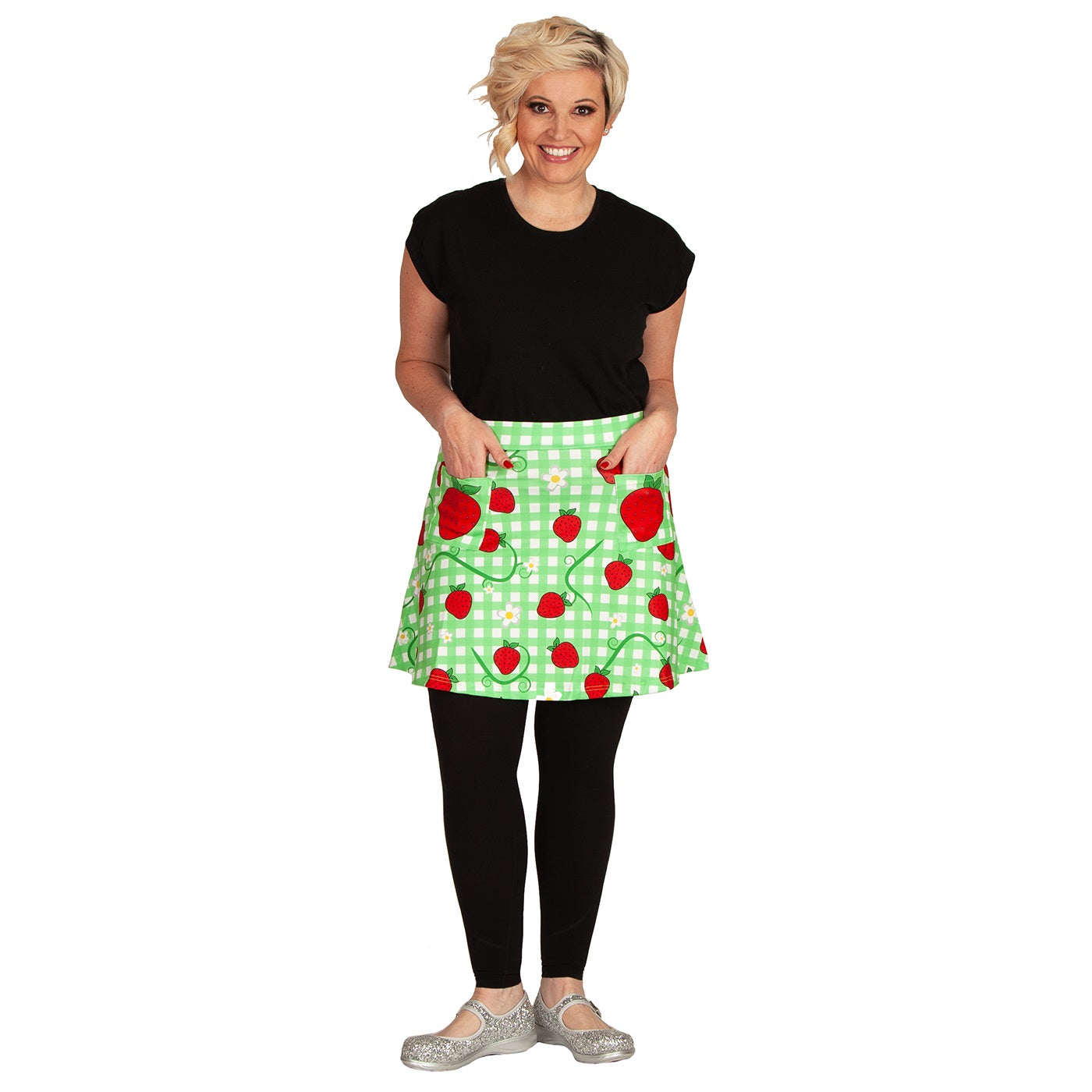 Berry Picnic Short Skirt by RainbowsAndFairies.com.au (Strawberry Shortcake - Green - Skirt With Pockets - Aline Skirt - Vintage Inspired - Kitsch) - SKU: CL_SHORT_BERRY_ORG - Pic-03