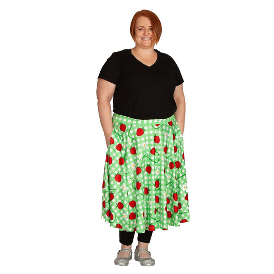 Berry Picnic Swishy Skirt by RainbowsAndFairies.com.au (Strawberry Shortcake - Green - Skirt With Pockets - Circle Skirt - Vintage Inspired - Mod) - SKU: CL_SWISH_BERRY_ORG - Pic-07
