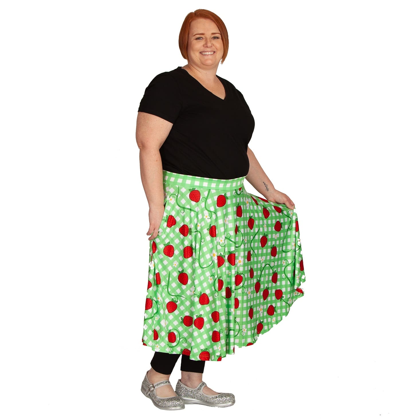 Berry Picnic Swishy Skirt by RainbowsAndFairies.com.au (Strawberry Shortcake - Green - Skirt With Pockets - Circle Skirt - Vintage Inspired - Mod) - SKU: CL_SWISH_BERRY_ORG - Pic-08