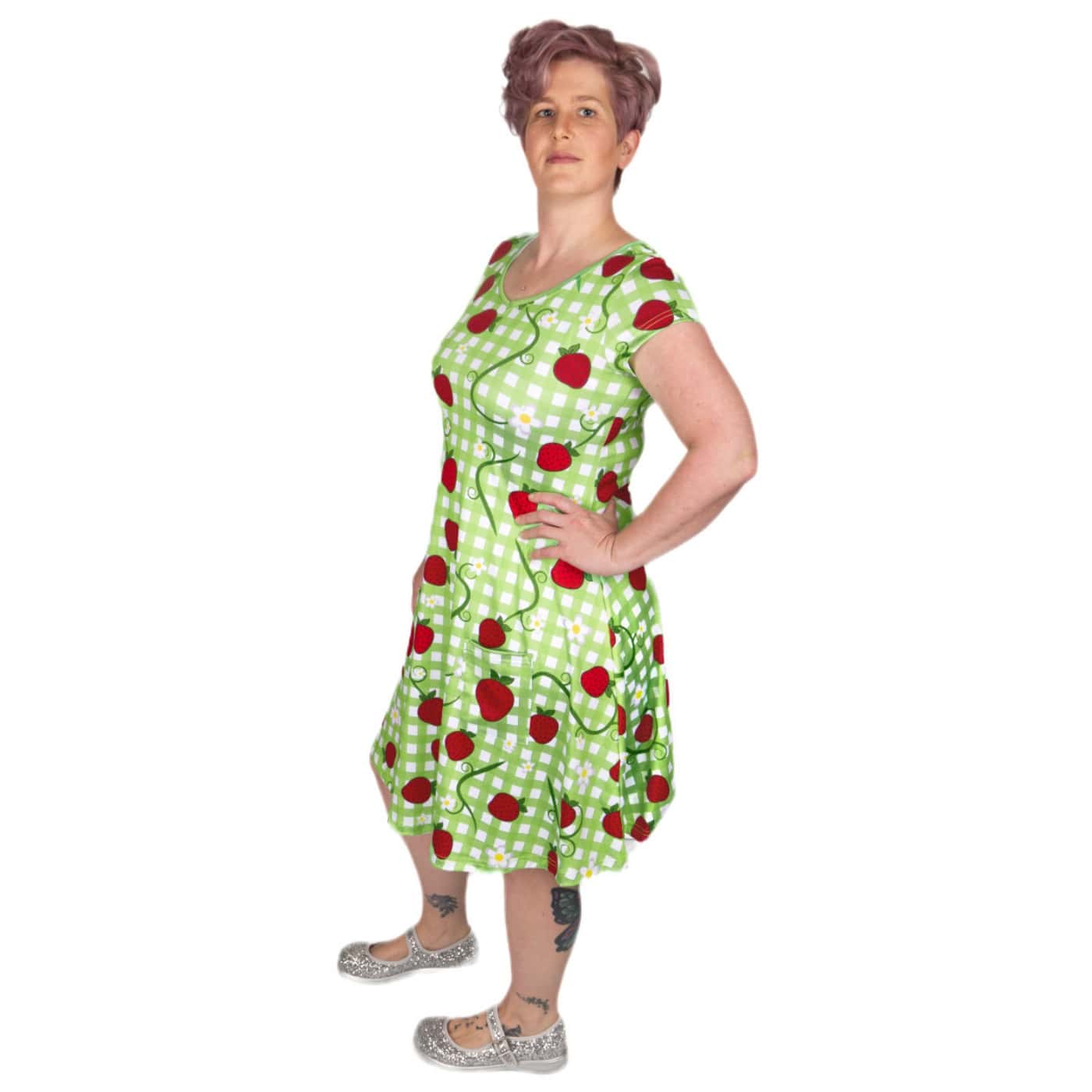 Berry Picnic Tunic Dress by RainbowsAndFairies.com.au (Strawberry Shortcake - Green Gingham - Vintage Inspired - Kitsch - Dress With Pockets - Mod) - SKU: CL_TUNDR_BPCNC_ORG - Pic-02