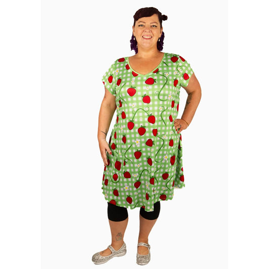 Berry Picnic Tunic Dress by RainbowsAndFairies.com.au (Strawberry Shortcake - Green Gingham - Vintage Inspired - Kitsch - Dress With Pockets - Mod) - SKU: CL_TUNDR_BPCNC_ORG - Pic-03