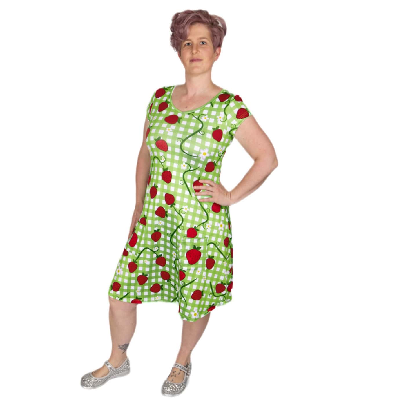 Berry Picnic Tunic Dress by RainbowsAndFairies.com.au (Strawberry Shortcake - Green Gingham - Vintage Inspired - Kitsch - Dress With Pockets - Mod) - SKU: CL_TUNDR_BPCNC_ORG - Pic-06