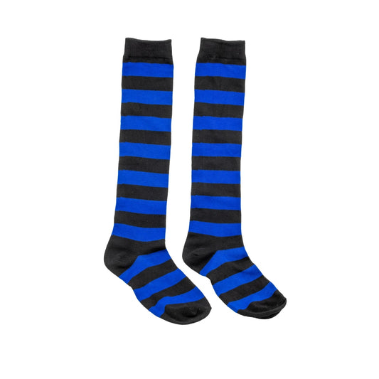 Black & Blue Stripe Knee High Socks by RainbowsAndFairies.com.au (Stripe Long Socks - Rainbow - Stockings - Colourful Socks - Vintage Inspired) - SKU: FW_SOCKS_STRIPE_B&B - Pic-02