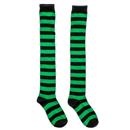 Black & Green Stripe Over The Knee Socks by RainbowsAndFairies.com.au (Stripe Long Socks - Rainbow - Stockings - Colourful Socks - Vintage Inspired) - SKU: FW_SOCKL_STRIPE_B&G - Pic-02