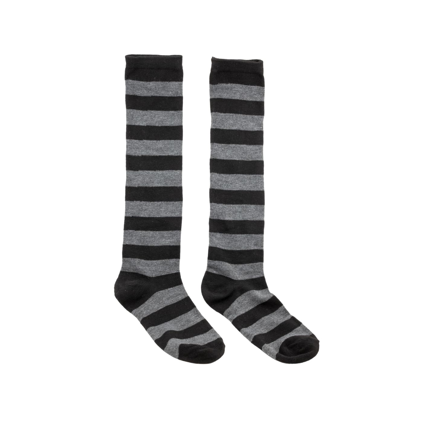 Black & Grey Stripe Knee High Socks by RainbowsAndFairies.com.au (Stripe Long Socks - Rainbow - Stockings - Colourful Socks - Vintage Inspired) - SKU: FW_SOCKS_STRIPE_B&G - Pic-02